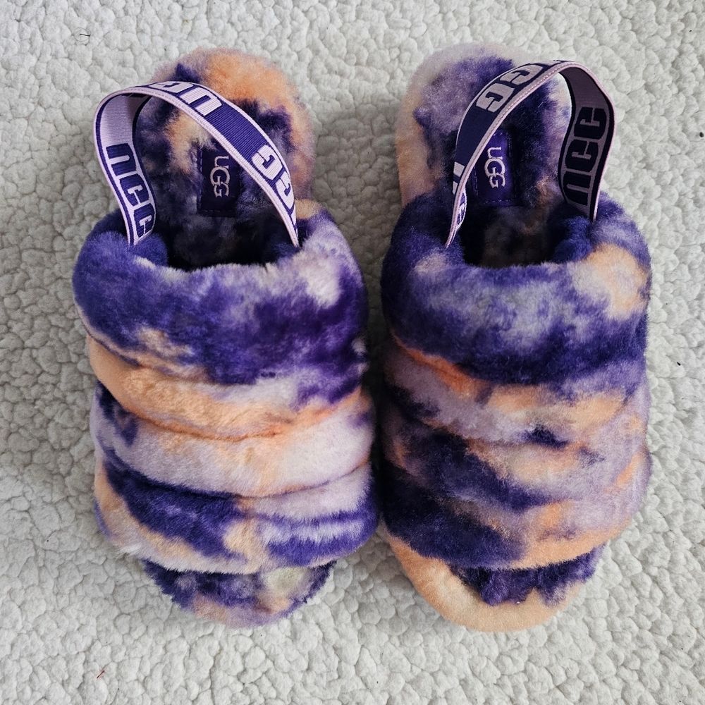 UGG Purple and Peach Plush Slippers Size 6